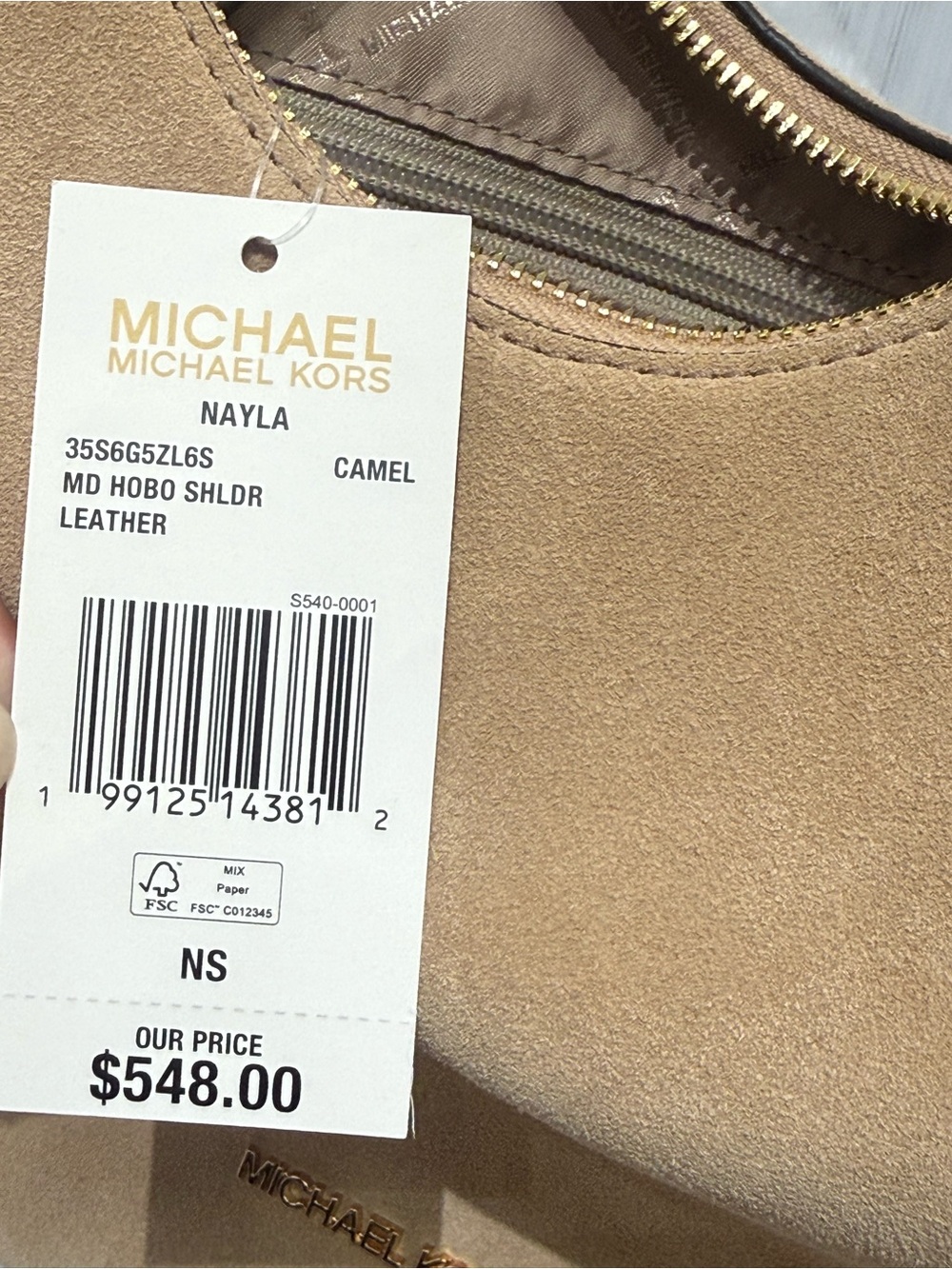MICHAEL KORS Nayla Medium Suede Hobo Shoulder Bag camel NWT - Picture 12 of 12